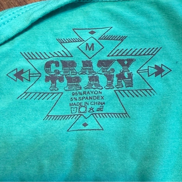 Crazy Train Mint Fringe Knot Tee Boho Western Stretch Top M - Picture 5 of 6